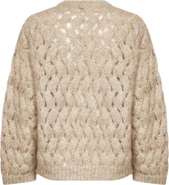 Brunello Cucinelli Womens Knit Sweater Zigzag Cable Beige Mohair