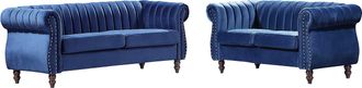 Vente-Unique Divano Chesterfield 3+2 posti in Velluto Blu reale - TRUMBO