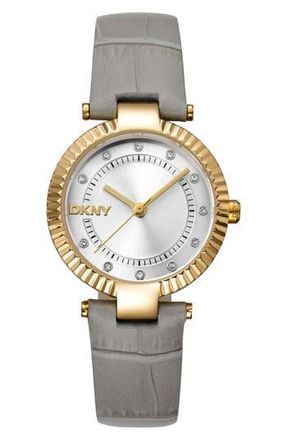 Gevril Group Croc Embossed Leather Strap Watch in Grey at Nordstrom Rack