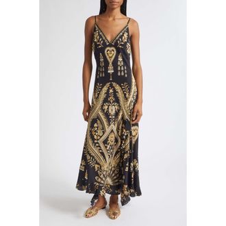 Camilla Frill Hem Bias Cut Silk Cr&ecirc;pe de Chine Slip Dress in Taurus Rising at Nordstrom, Size Medium