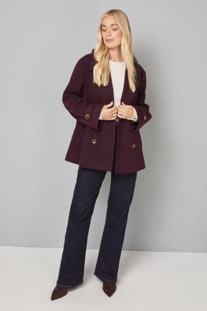 Wallis Womens Petite Mid Length Double Breasted Coat - Berry - Size 16 UK