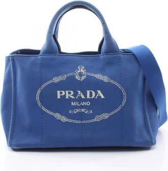 Prada Blue Canvas Handbag Tote Bag (Pre-Owned)