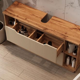 Vicco Mueble Bajo Lavabo Lotta, Rayas Roble/cachemira, 119.2 X 62.5 Cm Con 2 Cajones, Vicco