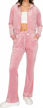 Knit Riot Classic Velour Zip Hoodie In Pink