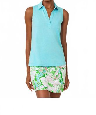 Lilly Pulitzer Dune Sleeveless Polo Top In Heathered Capri Blue