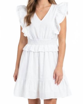 Entro V-Neck Ruffle Mini Dress In White