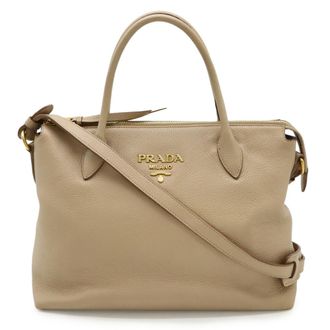 Prada Beige Leather Handbag Shoulder Bag Tote Bag (Pre-Owned)