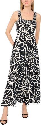 Vince Camuto Print Sleeveless Maxi Dress in Black/white at Nordstrom, Size Xx-Small