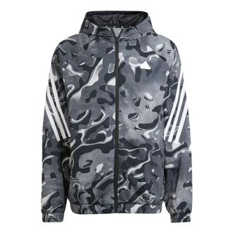 adidas Future Icons Allover Print Full-Zip Hoodie Jackets Black White IJ8843