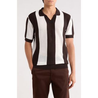 Tom Baine Johnny Collar Short Sleeve Knit Sweater in Black at Nordstrom Rack, Size Xx-Large