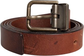Dolce & Gabbana Brown Leather Metal Buckle Classic Mens Belt (Pre-Owned)