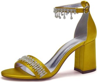 Generic Wedding Shoes Bridal Block Heel Wedding High Heels Sandals Open Toe Bridal Chunky Shoes Wedding Heels 8Cm,Yellow,10 UK