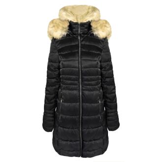 Shelli Segal Womens Quilted Faux Fur Hood Puffer Jacket Coat In Black