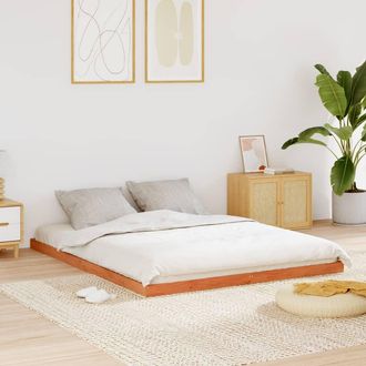 vidaXL Cama Sin Colch&oacute;n Madera Maciza Pino Marr&oacute;n Cera 150x200 Cm Vidaxl