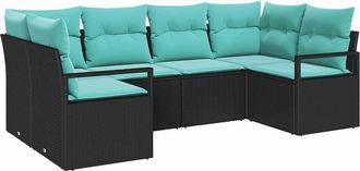 vidaXL Juego De Sof&aacute; 6 Uds. Negro [sint&eacute;tico]: Rattan De Poli&eacute;ster Vidaxl