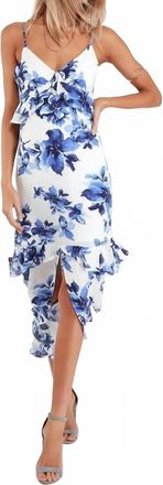 Lulus Santorini Bloom Midi Dress In Blue And White
