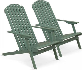 Oviala Lote de 2 sillas plegables de madera de eucalipto verde cactus