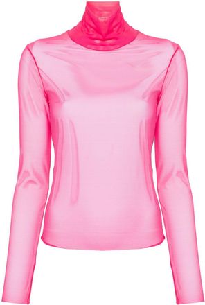 Patrizia Pepe roll-neck mesh T-shirt - women - Elastane/Polyamide - 0 - Pink