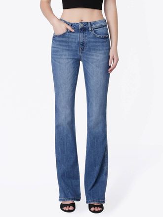 Flying Monkey High Rise Full Length Bootcut Jeans In Medium Dark Wash
