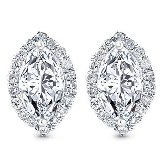 Pompeii3 1/2Ct Marquise Halo Screw Back Diamond Studs White or Yellow Gold Earrings