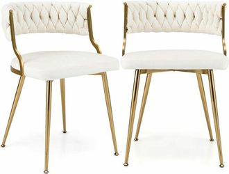 Costway Costway - Set of 2 Dining Chairs Upholstered Armless Velvet Accent Chair With Woven Back