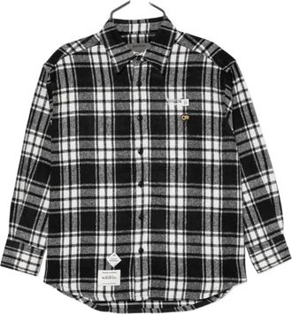 Musium Div. patchwork plaid shirt - men - Polyester/Cotton/TENCEL/Polyamide/Acrylic/Wool - 46 - Black
