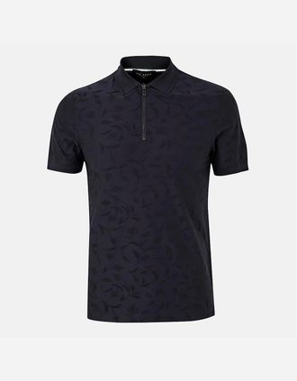 Ted Baker Mens Regular Fit Zip Neck Short Sleeve Shirt - Navy - Size: 32/34