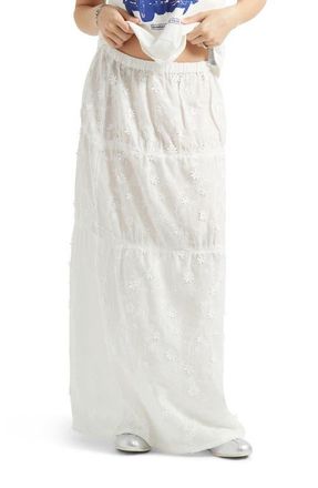 Brixton The Abigail Tiered Cotton Maxi Skirt in Off White Floral at Nordstrom, Size X-Small