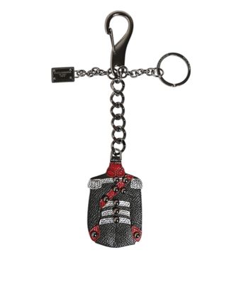 Dolce & Gabbana Zwart Rode Militaire Leren Patch DG Logo Sleutelhanger Sleutelhanger