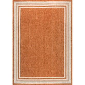 Jonathan Y Designs James Modern Border Stripe Indoor/Outdoor Area Rug in Orange/cream at Nordstrom, Size 5Ft 0In X 8Ft 0In