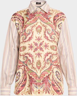 Etro Romantic Pink Silk Foulard Striped Button-Down Shirt