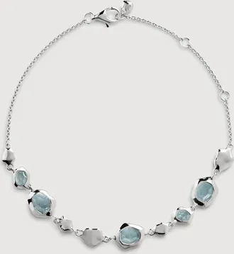 Monica Vinader Sterling Silver Odyssey Gemstone Pebbled Chain Bracelet Aquamarine