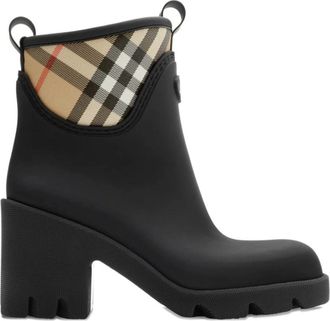 Burberry Zwarte Rubberen Zool Vintage Check Schoenen - Dames - Regenlaarzen - Zwart - 39 EU - Katoen - Schoenen