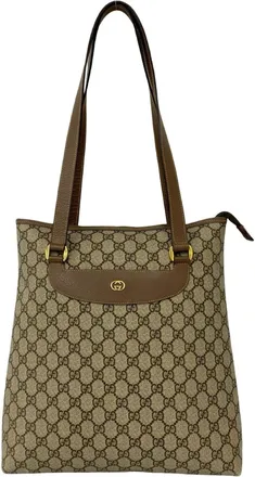 Gucci Brown Leather Pvc Shoulder Bag Tote Bag (Pre-Owned)