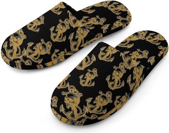 Generic Vintage Skull Anchors Mens Cozy Memory Foam Slippers Warm Cotton House Shoes Comfy Slipper for Indoor Outdoor