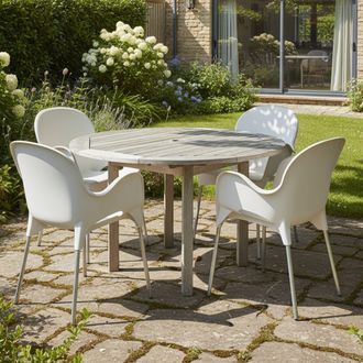Dmora Silla De Exterior Raimund, 4 Sillas Apilables, Made In Italy, Con Reposabrazos, Beige