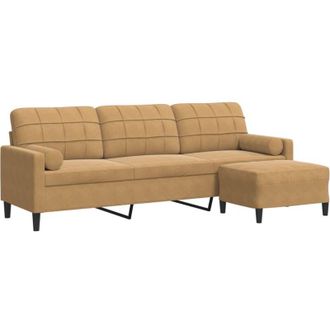 vidaXL Sof&aacute; De 3 Plazas Con Taburete De Terciopelo Marr&oacute;n 210 Cm Vidaxl