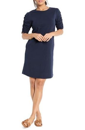 Nic+Zoe Ruched Sleeve Cotton Dress in Dark Indigo at Nordstrom Rack, Size Medium