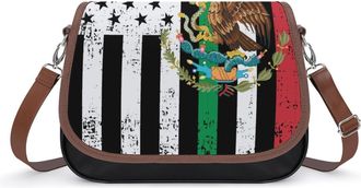 Generic Black U.S. Mexico Flag Small Womens Crossbody Bags Shoulder Handbag with Adjustable Strap for Travel
