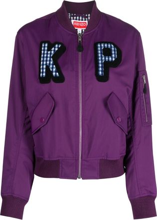 Kenzo logo-patch bomber jacket - women - Cotton/Polyester/Polyamide/Acrylic/Wool/Polyester - M - Purple