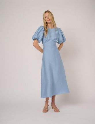 Nobody's Child Blue Puff Sleeve Symran Midi Dress