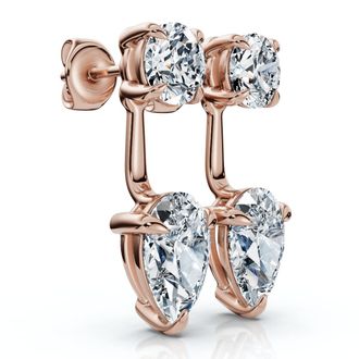 Pompeii3 3Ct Diamond Studs & Earring Jackets 14k Gold Pear Shape Lab Grown