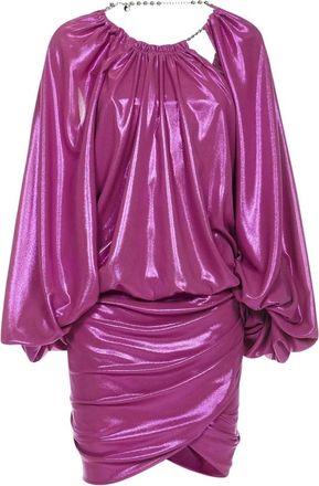 The Attico Lila Feestjurk met Gedrapeerde Wikkelrok - Dames - Kleedjes - Paars - M - Polyester - Kleedjes