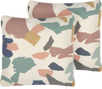 Beliani Beliani - Conjunto De 2 Cojines De Poli&eacute;ster Algod&oacute;n Multicolor Patr&oacute;n Abstracto 45 X 45 Cm Accesorio Decorativo Fothergilla
