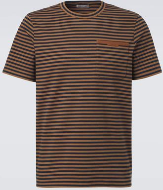 Moncler T-shirt in jersey di misto cotone a righe