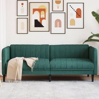vidaXL Sof&aacute; De 3 Plazas Tela Verde Oscuro Vidaxl