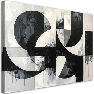 Feeby Cuadro Sobre Lienzo, Formas Geom&eacute;tricas Abstracci&oacute;n Blanco Y Negro, 120x80