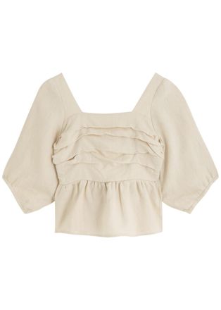 Casa Raki Idra Ruched Linen Blouse - Ivory - S (UK8-10 / S)