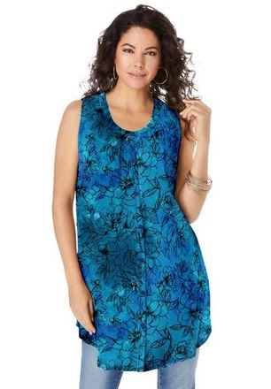 Roaman's Sleeveless Angelina Tunic in Deep Turquoise Tie Dye Floral at Nordstrom, Size 16