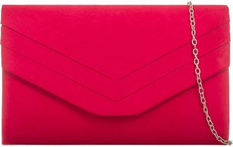 Suede Ladies Pleated Faux Suede Envelope Women Evening Party Prom Clutch Bag Handbag (Red)